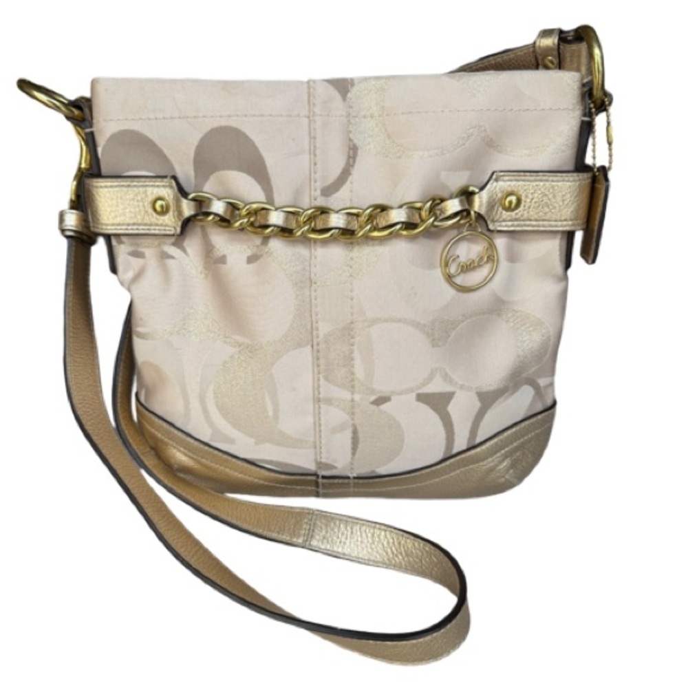 Coach 19820 Optic Metallic Signature Bag with Gold  Leather Trim